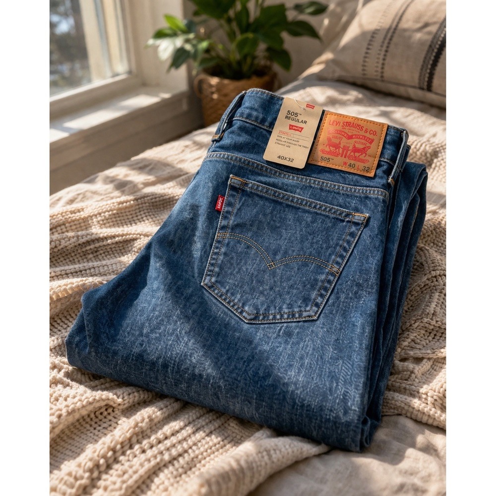 Levi's 505 Jeans Men 40x32 Blue Classic Fit Straight Leg Denim Medium Wash NWT‎